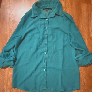 Teal, sheer button up shirt